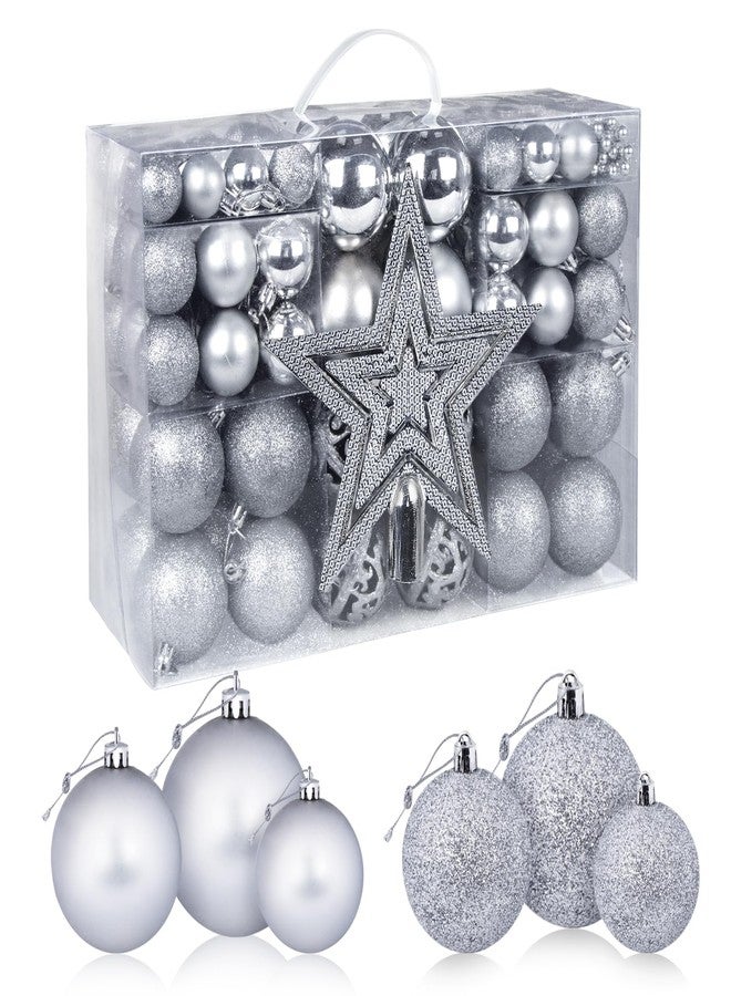 Anstore Silver Christmas Ornaments, 98 PCS Christmas Tree Balls Ornaments, Silver Christmas Ornaments, Plastic Christmas Ornaments Balls with Christmas Tree Topper and Bead Chains for Christmas Decor - Image 1